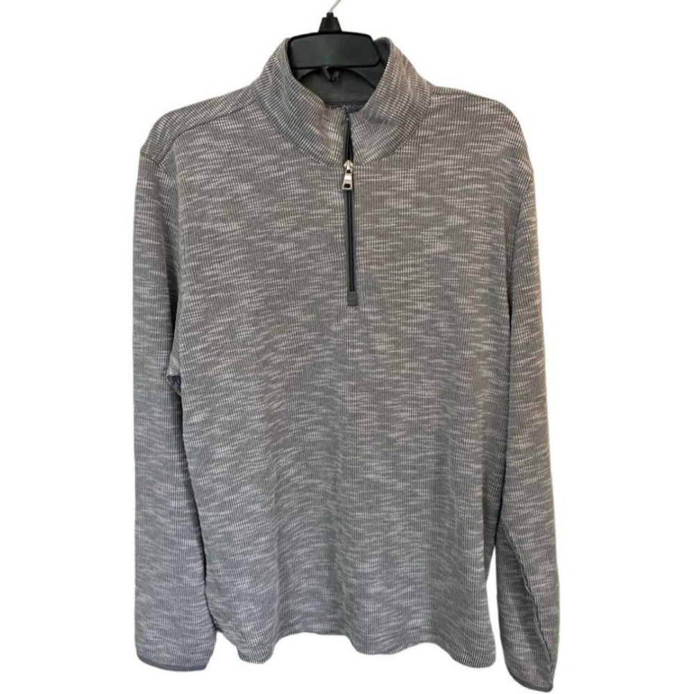 Robert Graham Speilberg Thermal Knit Quarter Zip Pullover Light Gray Size Large